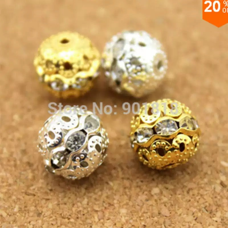 10mm Hollow Metal Rhinestone Spacer Beads, DIY Keychain & Beadable Accessories