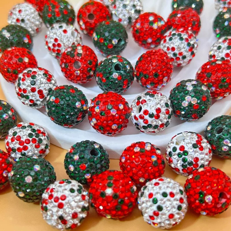 16mm Christmas Rhinestone Clay Round Beads
