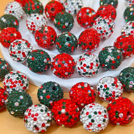 16mm Christmas Rhinestone Clay Round Beads