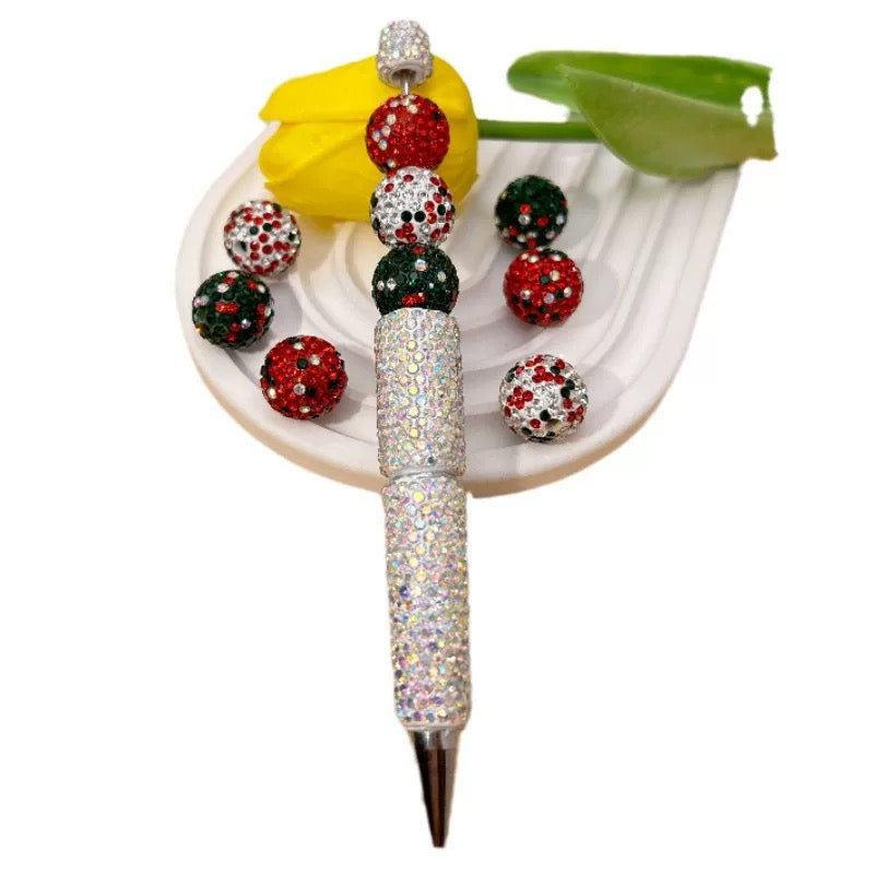 16mm Christmas Rhinestone Clay Round Beads
