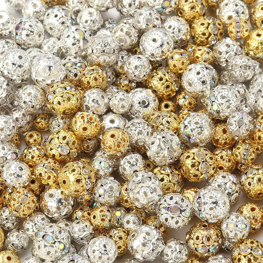 10mm Hollow Metal Rhinestone Spacer Beads, DIY Keychain & Beadable Accessories