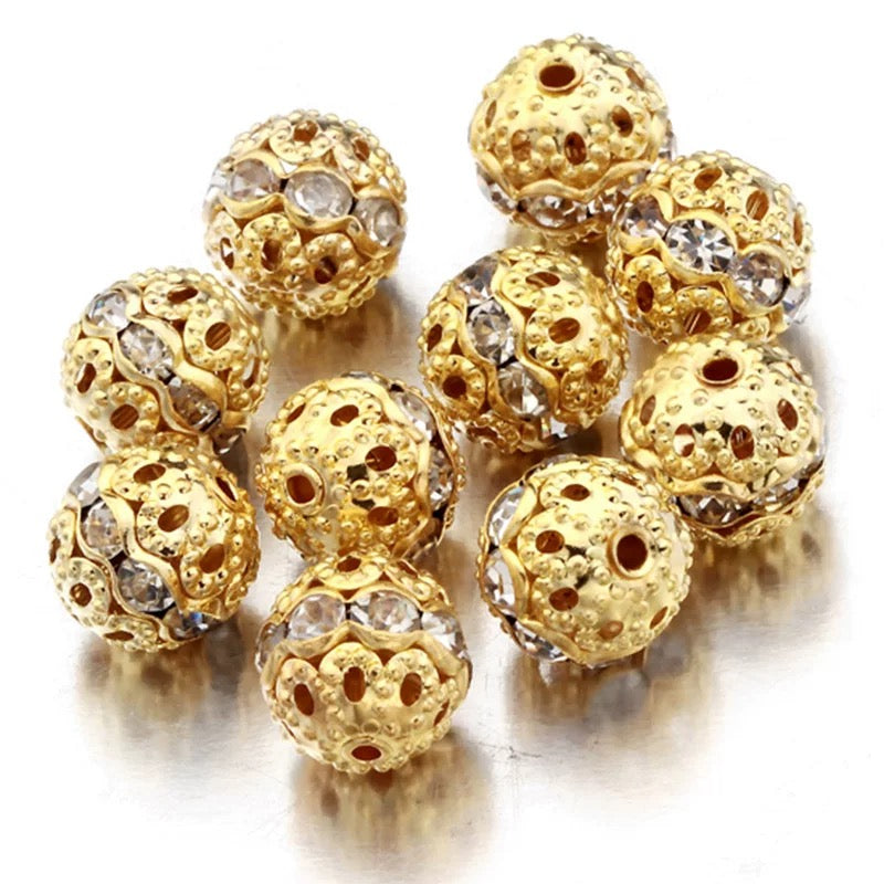 10mm Hollow Metal Rhinestone Spacer Beads, DIY Keychain & Beadable Accessories